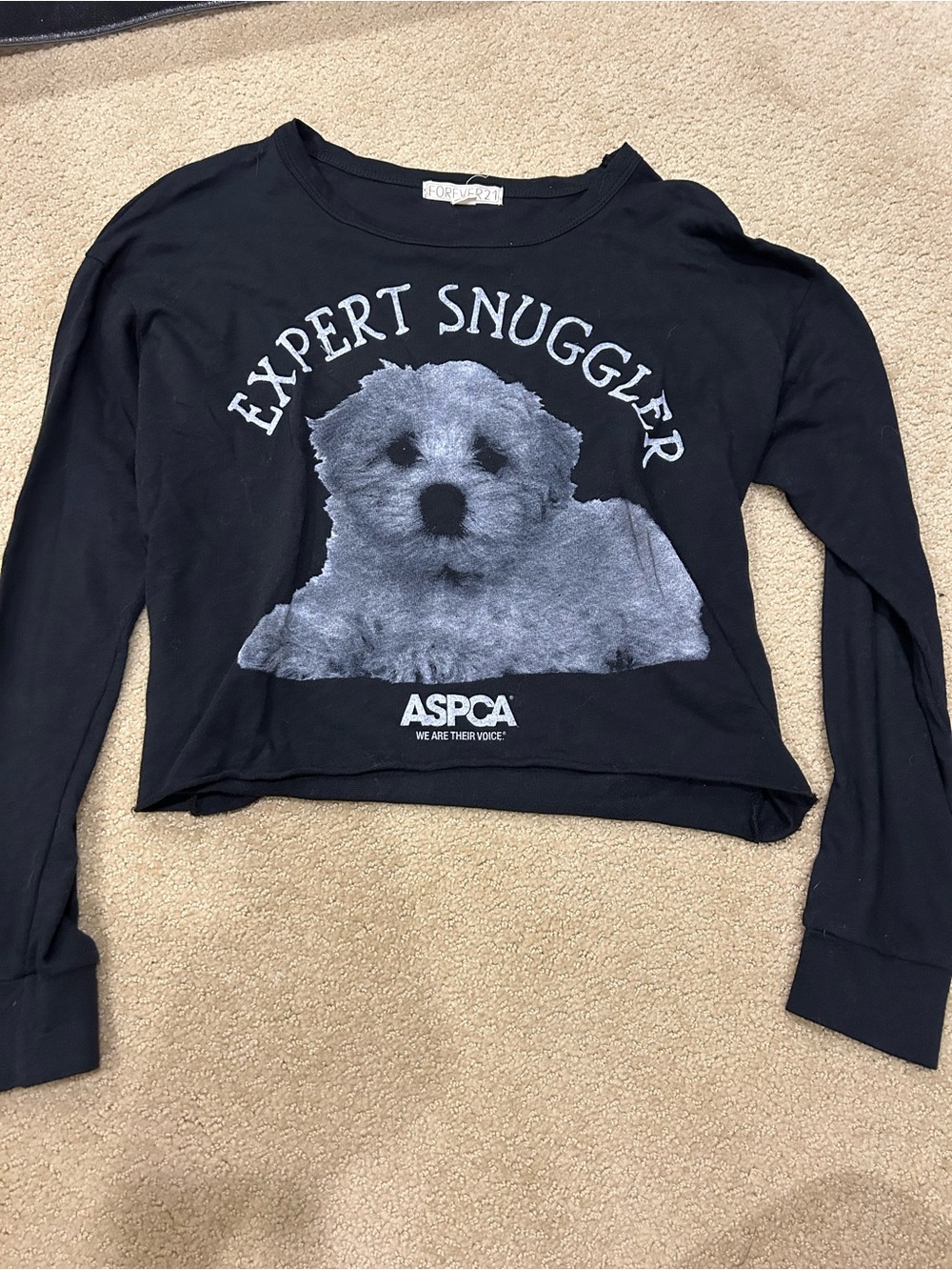 Forever 21 Black Long Sleeve "Expert Snuggler" Graphic Top